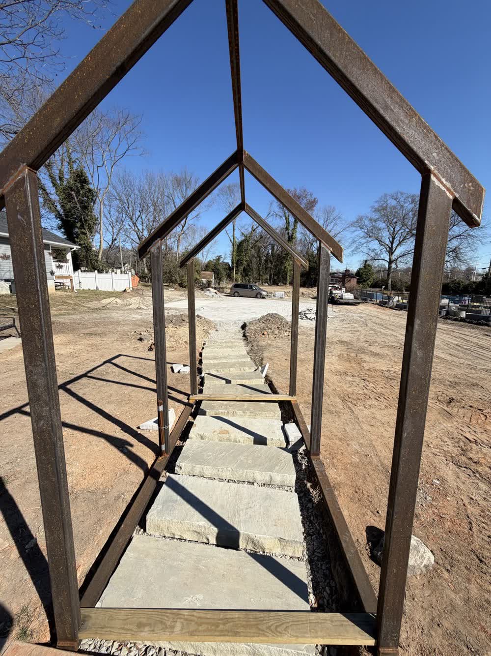 Timber walkway structure under construction